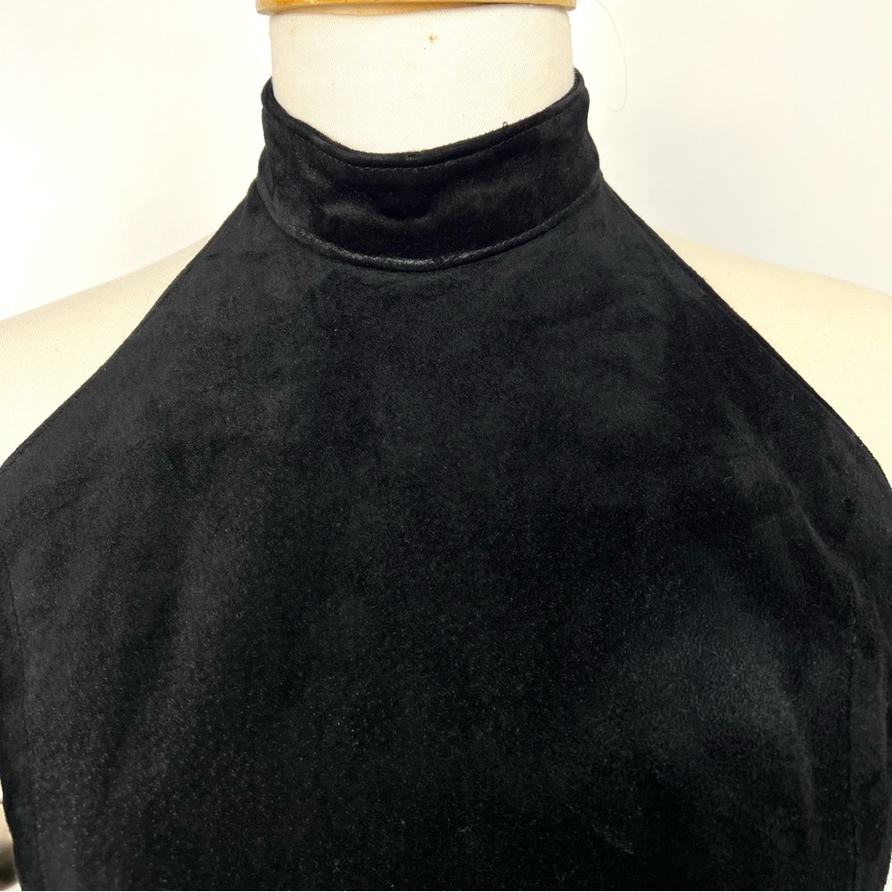 Vintage Leather Suede Long Column Dress Size 4 Black High Halter Neck Sexy Y2K - Picture 5 of 17